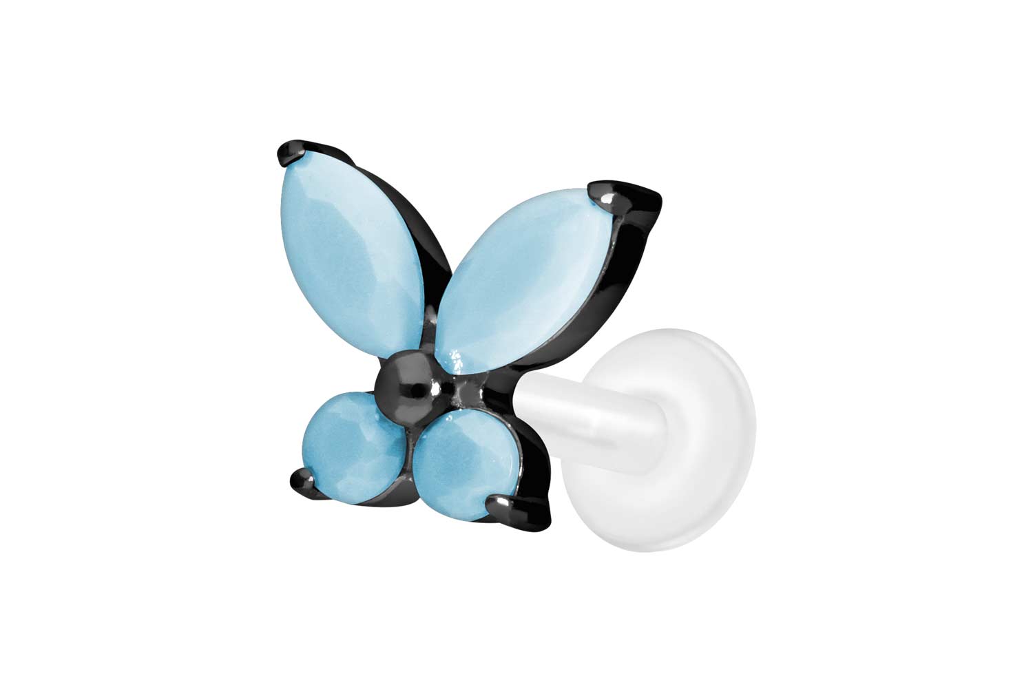 PTFE Labret Piercing mit Innengewinde + Titan-Aufsatz SCHMETTERLING+SYNTHETISCHE TÜRKISE